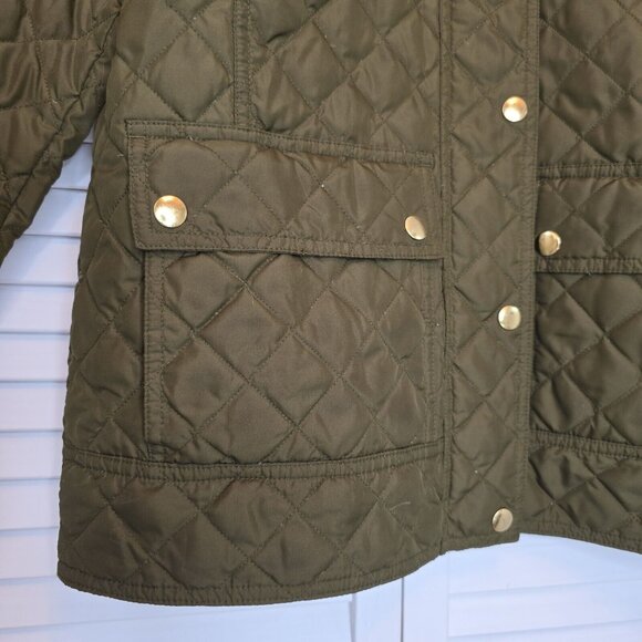 J.CREW Quilted Green Barn Jacket Corduroy Collar Gold Button Down Fill Women Med - Picture 5 of 15